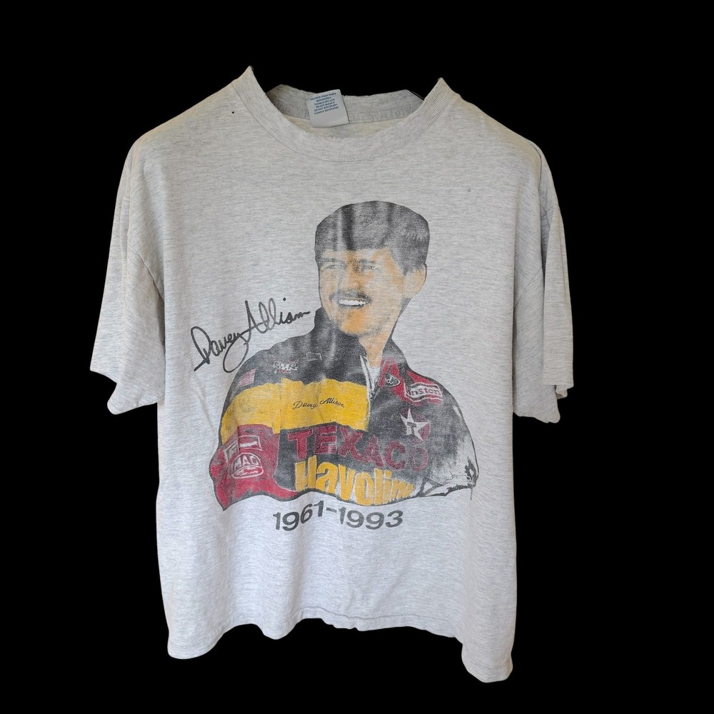 Vintage Davey Allison NASCAR T Shirt Large Grey Texaco Havoline 28 Memorial